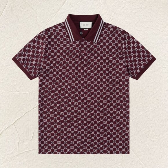 Gucci Monogram Print Polo Shirt (Burgundy)